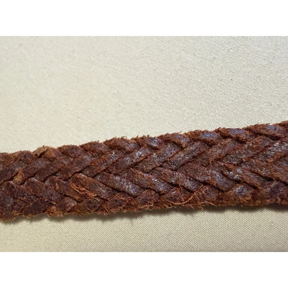 Women's 38 In Vintage Braided Western Boho Leather Belt With Brass Buckle